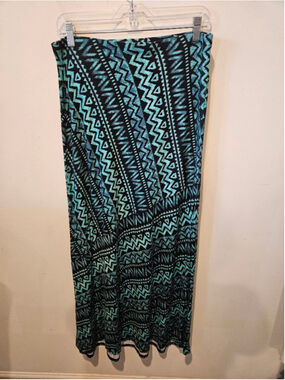 Women's Matty M Maxi Skirt M Black Teal Geometric NWOT